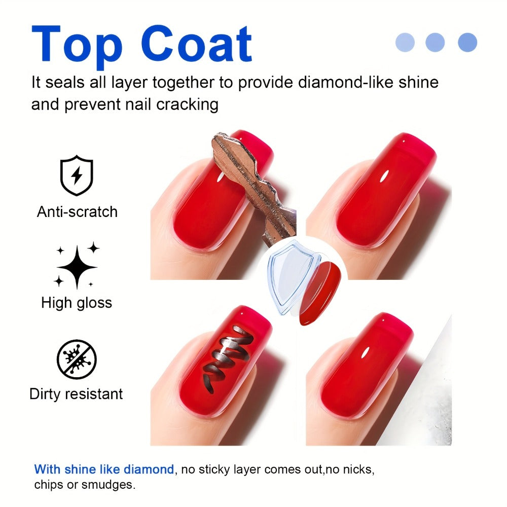 No-Wipe Gel Top Coat 2-Pack Diamond Shine High Gloss – LED Soak-Off Nail Sealer, Long-Lasting Scratch-Resistant Crystal Clear