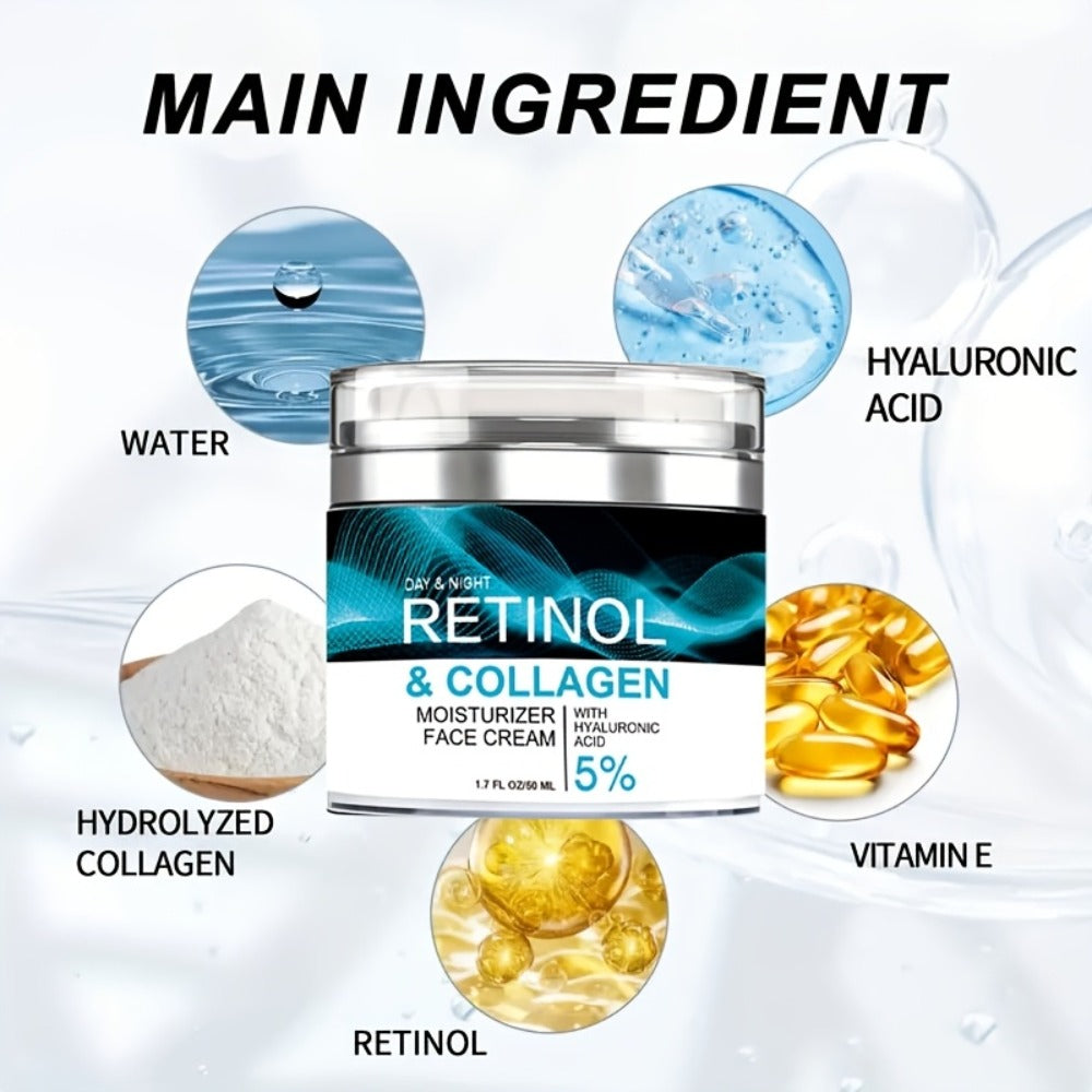 Retinol Cream Collagen Hyaluronic Acid Vitamin C+E Advanced Face Body Hand Cream All Skin Types Day Night Use 1.69 oz Women —