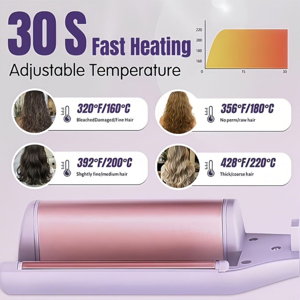 32mm Curling Iron 30-Second Rapid Heat – Adjustable Temperature U-Shaped & M-Shaped Long-Lasting Curls Salon-Smooth Frizz-Fre