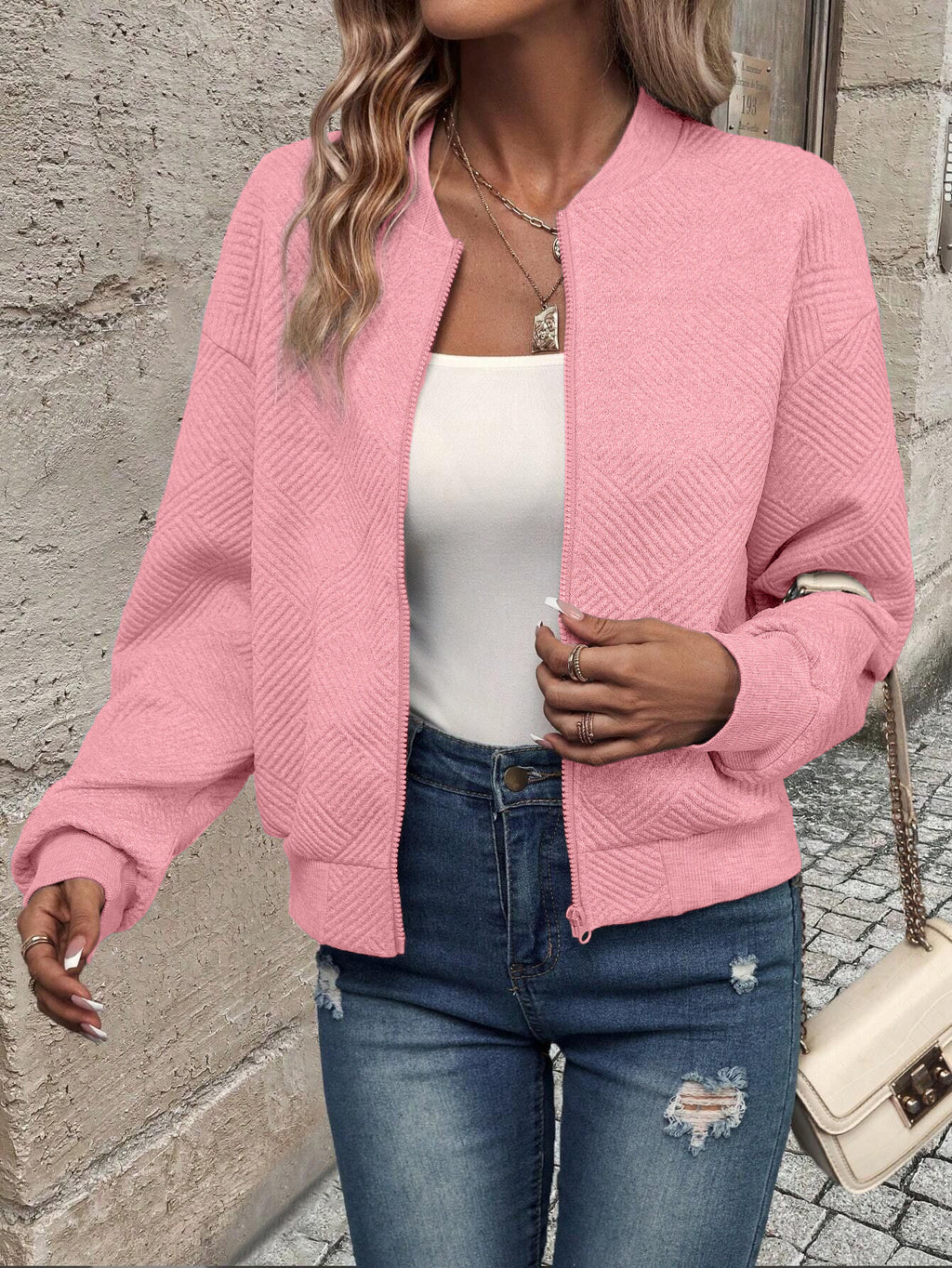 Solid Color Zipper Jacket Coat For Women