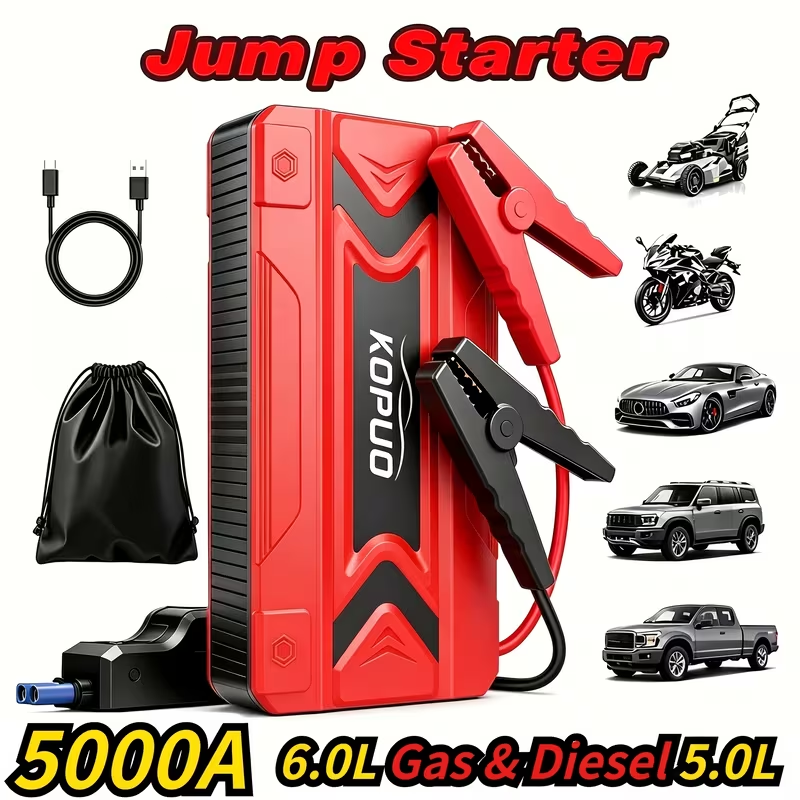Car Jump Starter Power Bank 3-in-1 12V Battery Booster Charger LED Flashlight SOS for Cars Motorcycles for Garden, Patio and 