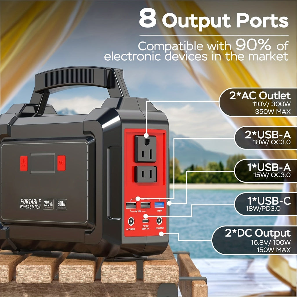 Portable Power Station 296Wh 300W with Eight Outputs, Dual AC Outlets, USB-C and Optional Solar Panel — image 1