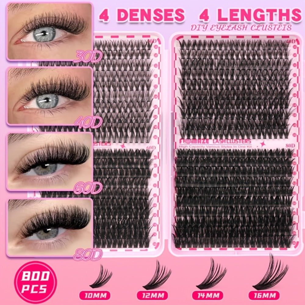 800-Piece 30D–80D Volume Lash Cluster Kit with Mixed 10–16mm Lengths and Pink Application Set — image 2