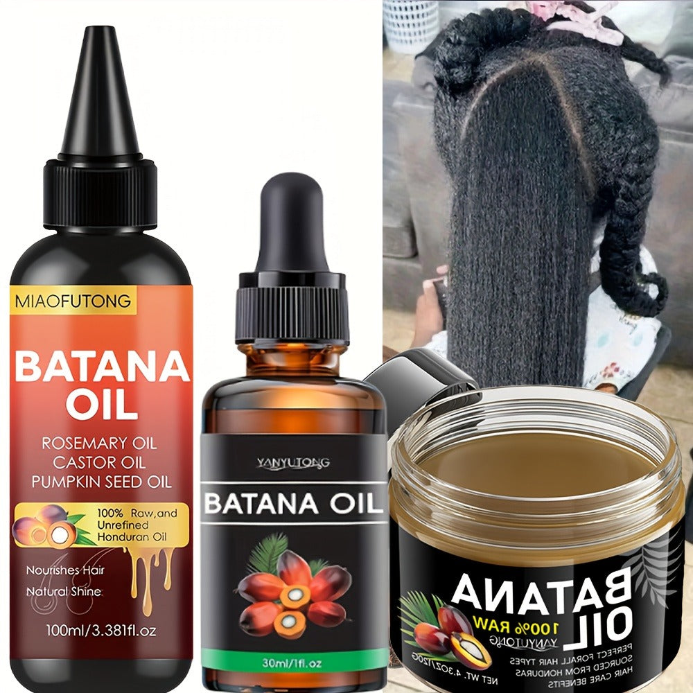 Three-Piece Batana Hair Care Kit with 3.38 oz Pointed Oil Bottle, Dropper and Cream Formats — image 8