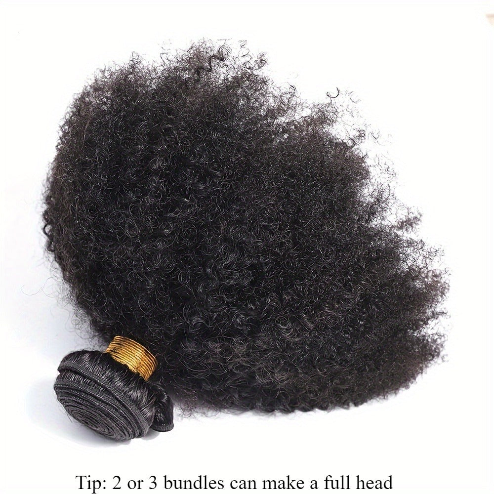 Hair Extensions Kinky-Curly Mongolian Human Hair Bundle in Natural Black with Six Length Options from 8 to 18 Inches — image 