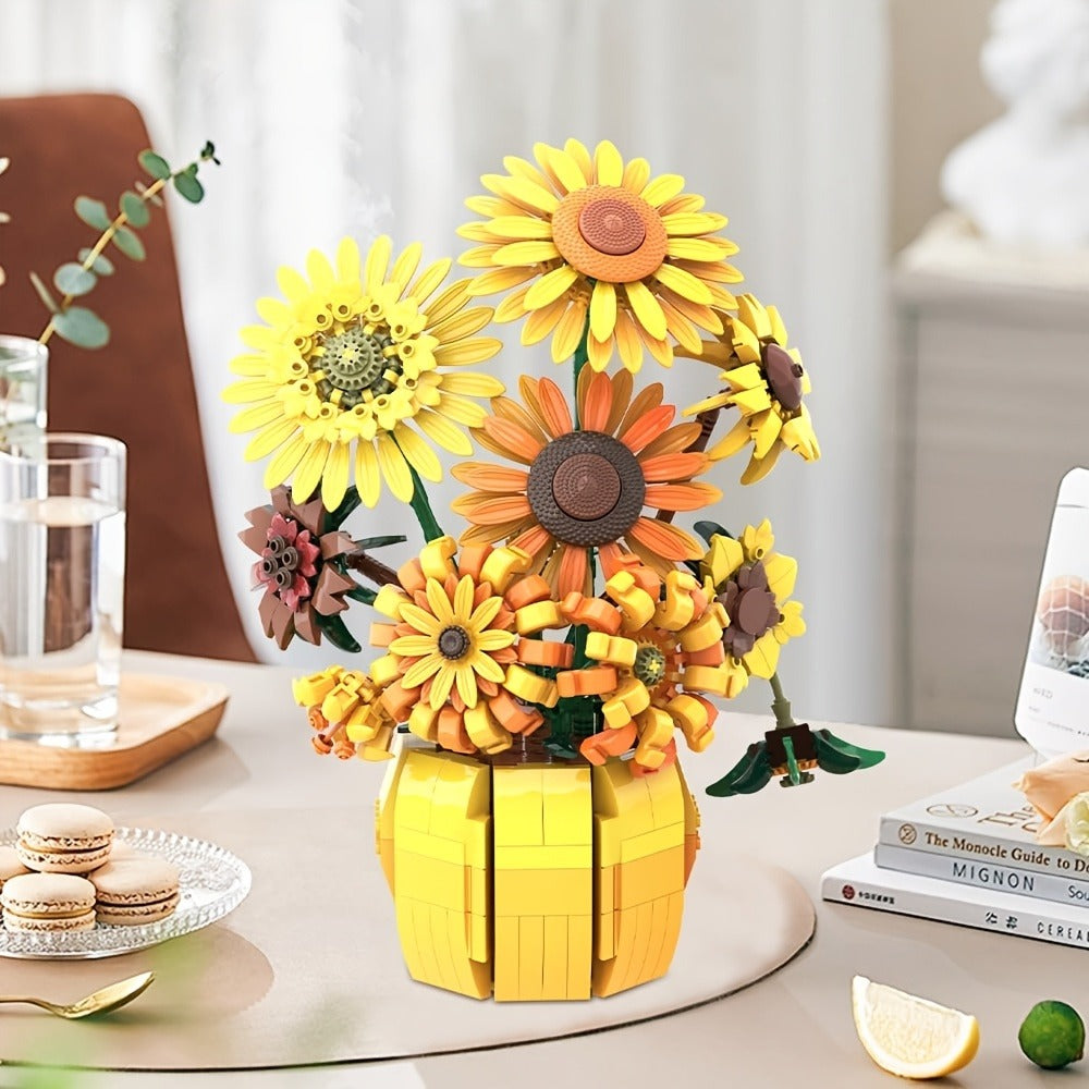 Sunflower Bouquet Building Blocks Set with 1009-Piece Checkout Label, Adjustable Petals and Yellow Vase Display — image 8