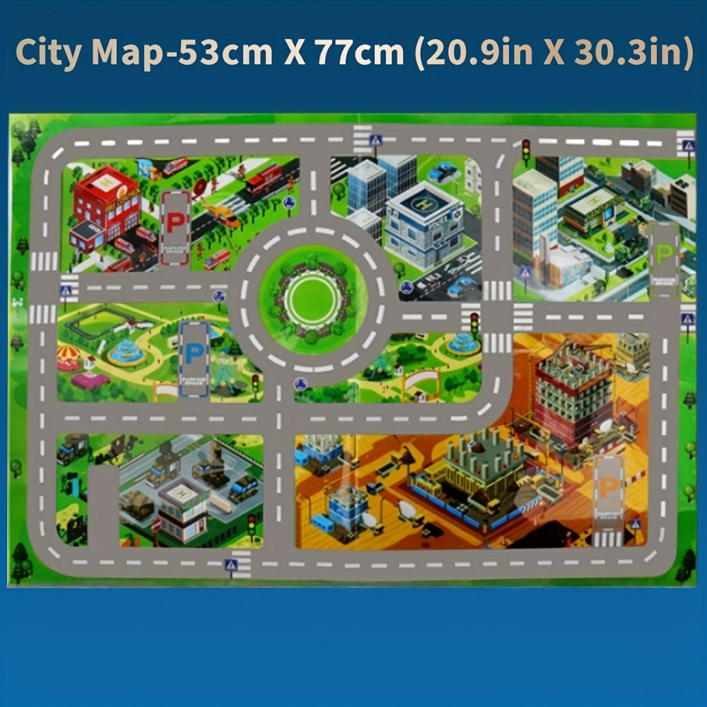 64 Pcs Pull Back Toy Car Set with City Map, Traffic Signs & Storage Box, 56 Mini Die-Cast Vehicles for Kids Boys Girls Ages 3