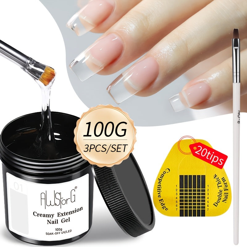 Clear Nail Extension Builder Gel Kit, Three 100g Containers for UV LED Manicure Length and Structure — image 13