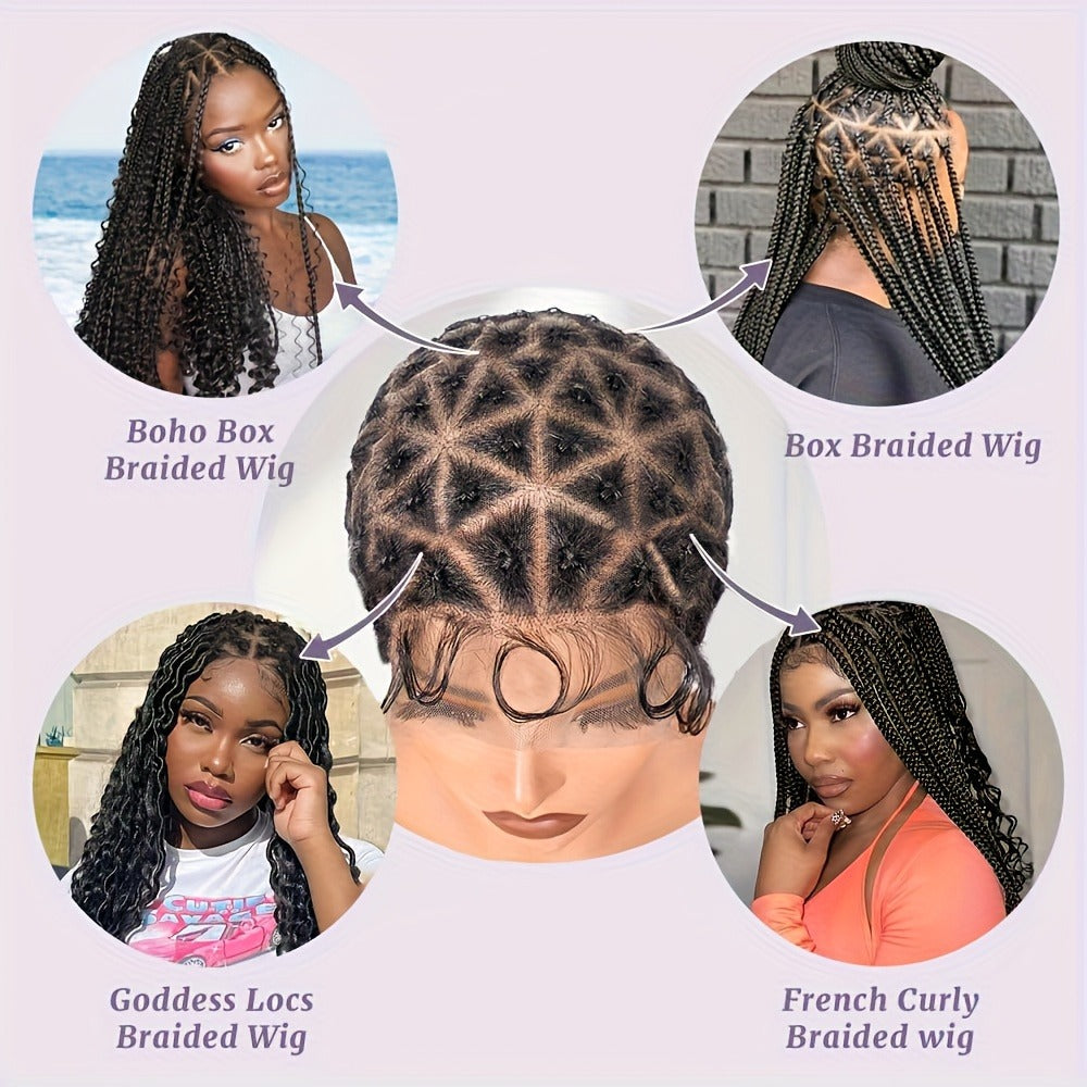 Braided Wig Cap Double Full Lace with Baby Hair Glueless Breathable Adjustable 22 Inch | 81-120 Sections Goddess Box Braid Fa