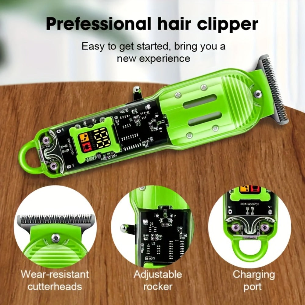 LED Hair Clipper for Men – USB-C Rechargeable Cordless Beard Trimmer with LED Display & 4 Guide Combs, Barber-Grade Home Hair