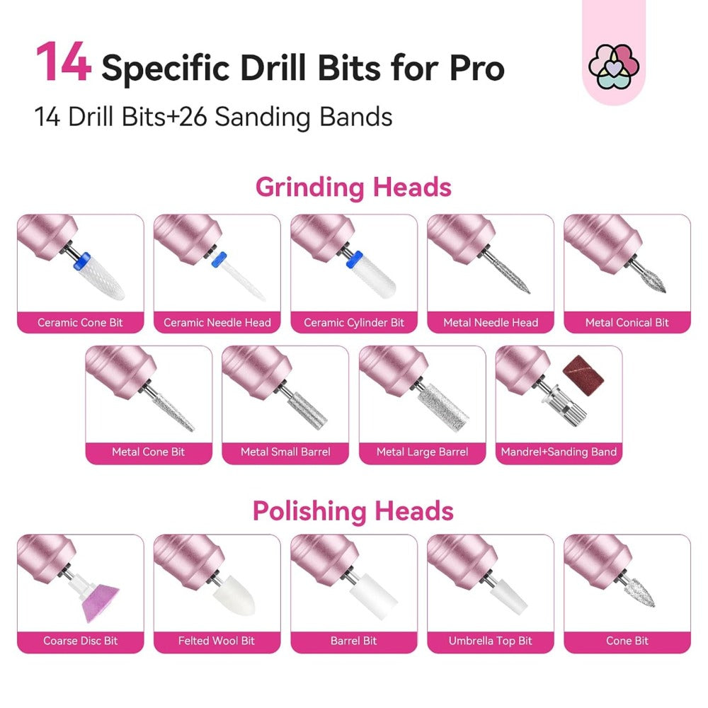 Electric Nail Drill 40000 RPM Rechargeable Professional Nail Drill Machine 4000mAh Battery LCD Display Ceramic Bits Sanding B