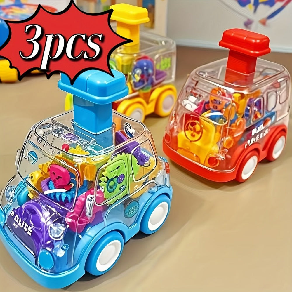 Gear Toy Cars for Toddlers 3-Pack, Transparent Body See-Through Gear Mechanism Push-and-Go Vehicle Set — image 2