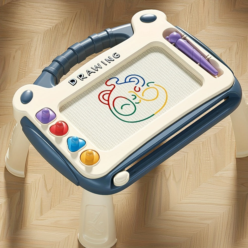Kids Magnetic Drawing Board with Four Shape Stamps, Slide Eraser, Folding Legs and Blue, Green or Pink Options — image 1