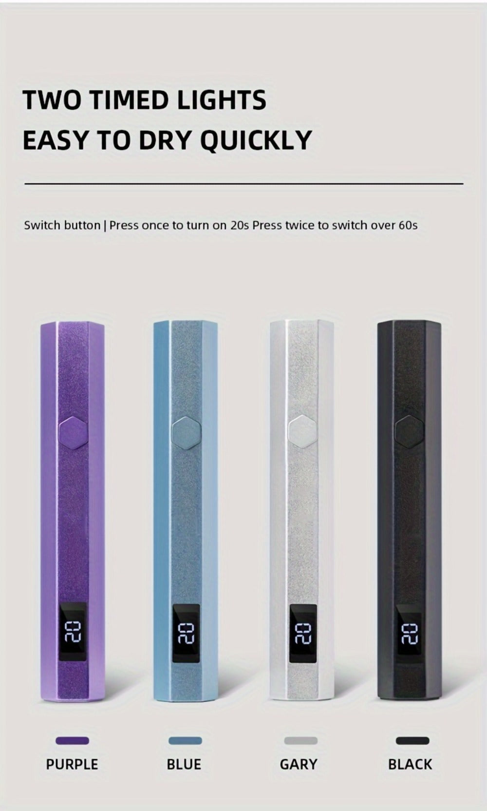 Handheld UV LED Nail Lamp with Magnetic Stand, 20/60s Timer Display, Type-C Port and Five Colors — image 20