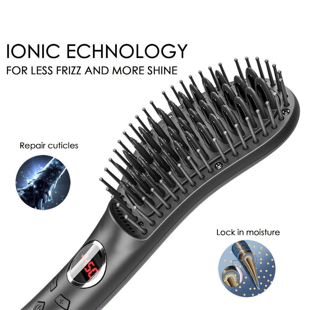 Ceramic Hair Straightener Brush 30 Sec Fast Heat Anti-Scald Straightening Comb Soft Touch, for Home, Travel and Salon Hair St