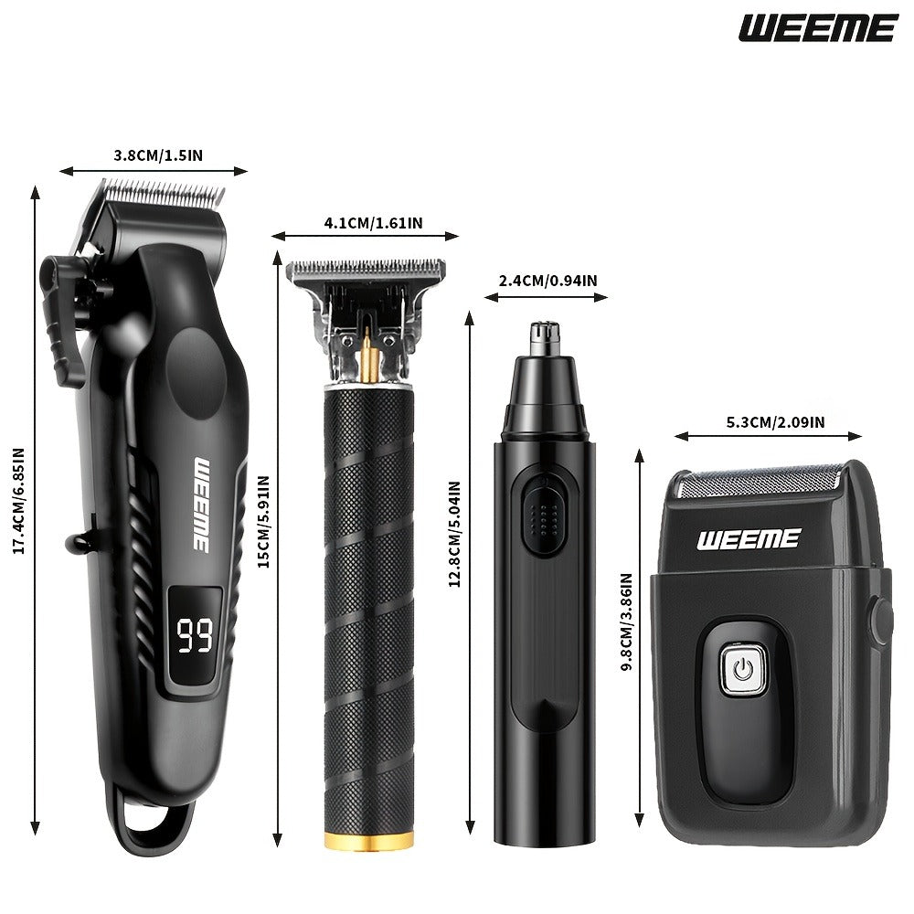 Mens Grooming Kit with Nose Hair Trimmer Electric Shaver WEEME 826 USB Rechargeable LCD Display – Complete Shaving Trimming S