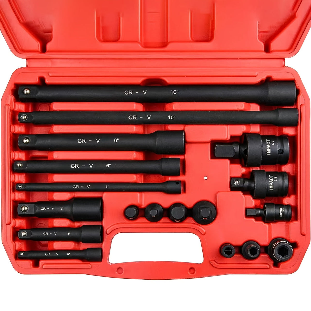 Socket Drive Accessory Kit 18-Piece – Socket Adapters, Extension Bars, Universal Joints & Impact Couplers Chrome-Moly Steel P