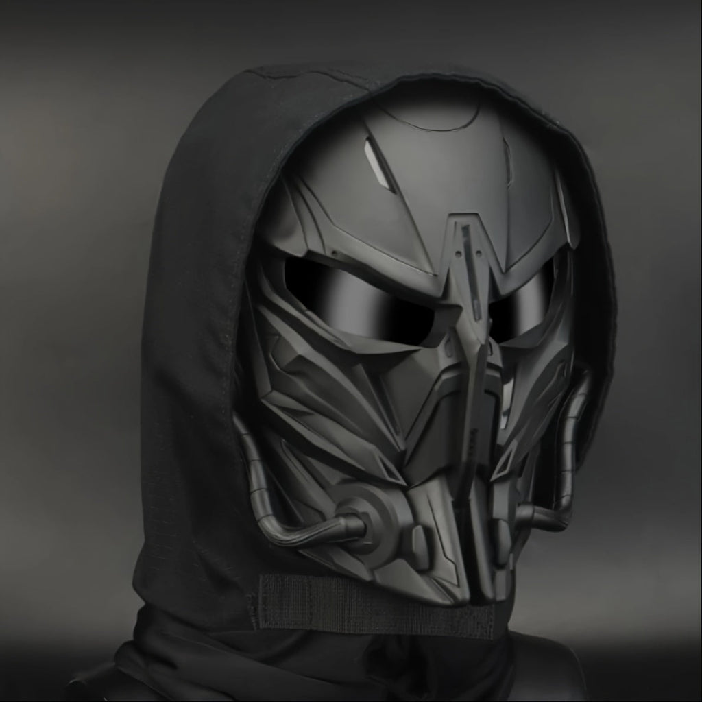 Black Mechanical Costume Mask with Sculpted Lower-Face Panel, Dark Eye Visor and Side Vent Details — image 8