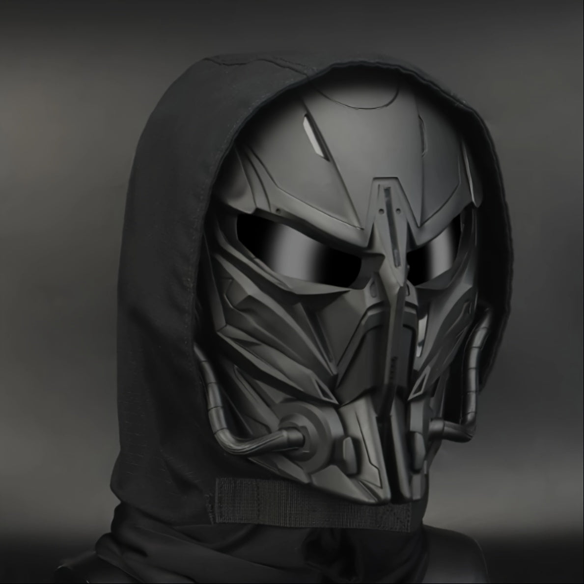 Black Mechanical Costume Mask with Sculpted Lower-Face Panel, Dark Eye Visor and Side Vent Details — image 8