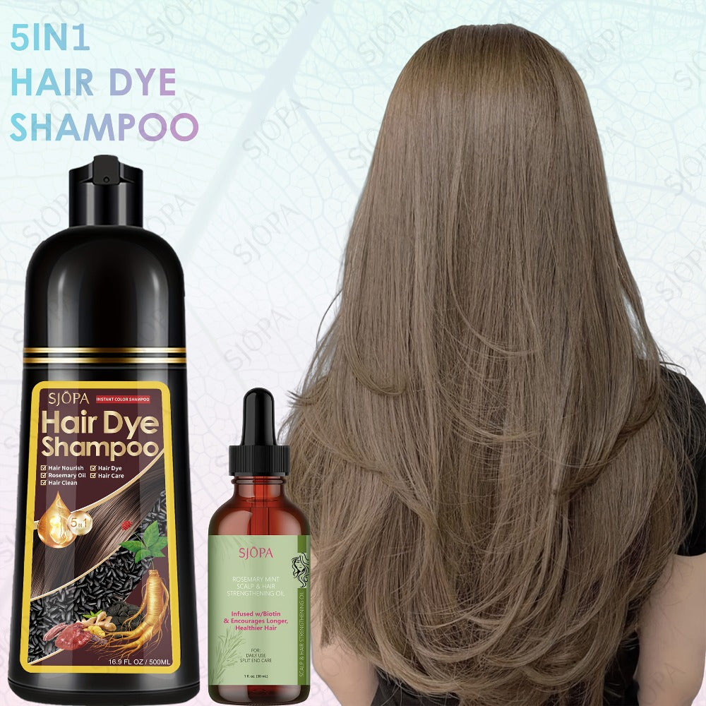 Hair Dye Coloring Shampoo 5-in-1 Upgraded with Hibiscus Oil, Squalane & Glycerin – Quick Color & Nourishing, Gentle Skin-Safe