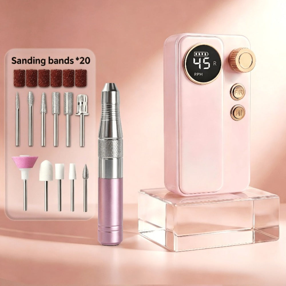 Cordless Electric Nail Drill Machine Rechargeable Professional E-File 11 Bits 20 Sanding Discs High Speed Acrylic Gel Natural