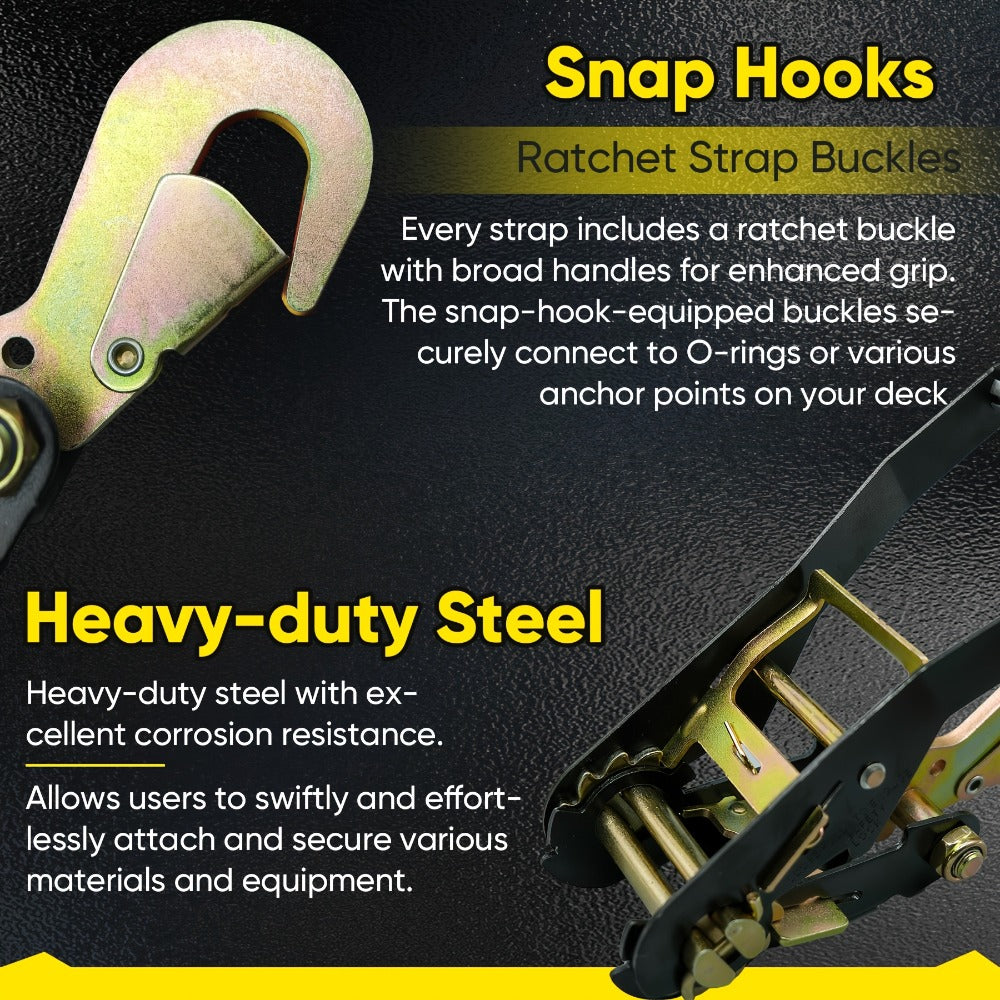 Wheel Straps Ratchet Tie Down 4-Pack 9, 900 lb Break Strength 2"x96" with Snap Hooks Anti-Slip Design – Heavy Duty UTV ATV SU