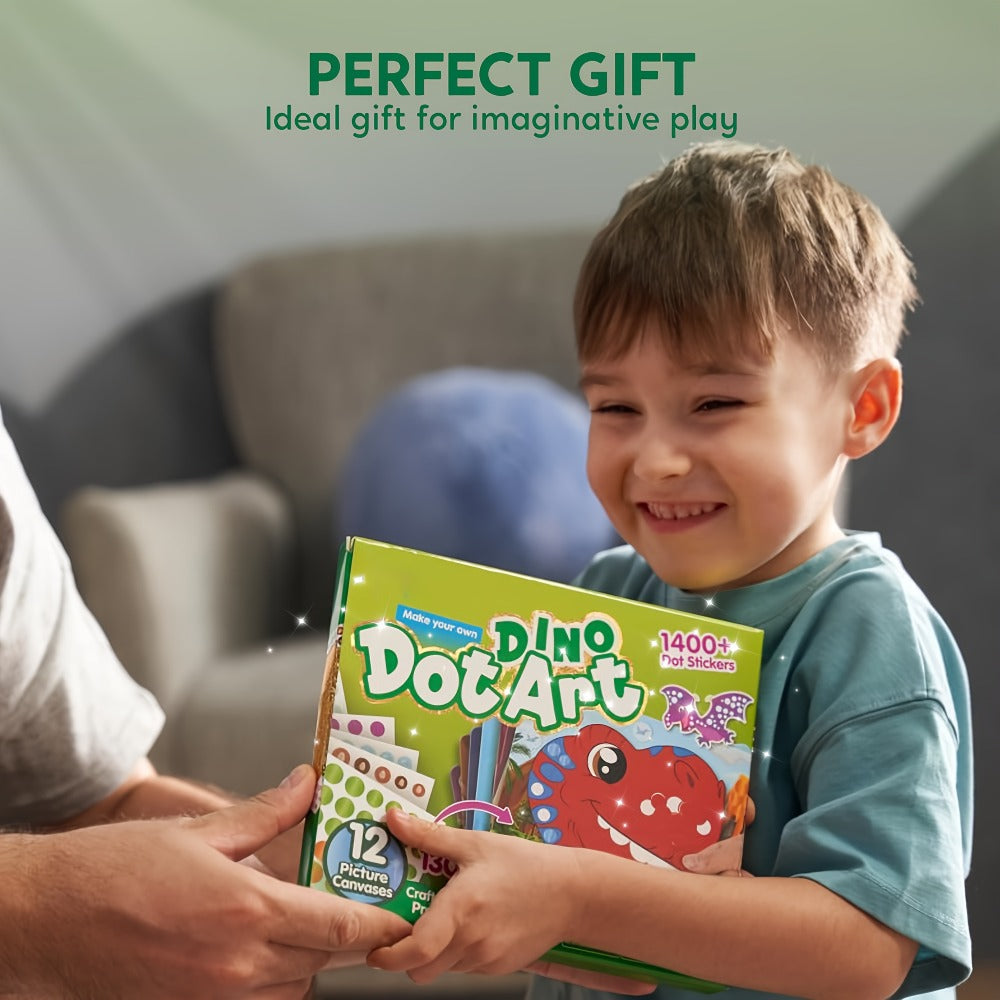 Dinosaur Dot Sticker Art Kit with 12 Picture Canvases and More Than 1, 400 Colored Dot Stickers — image 3