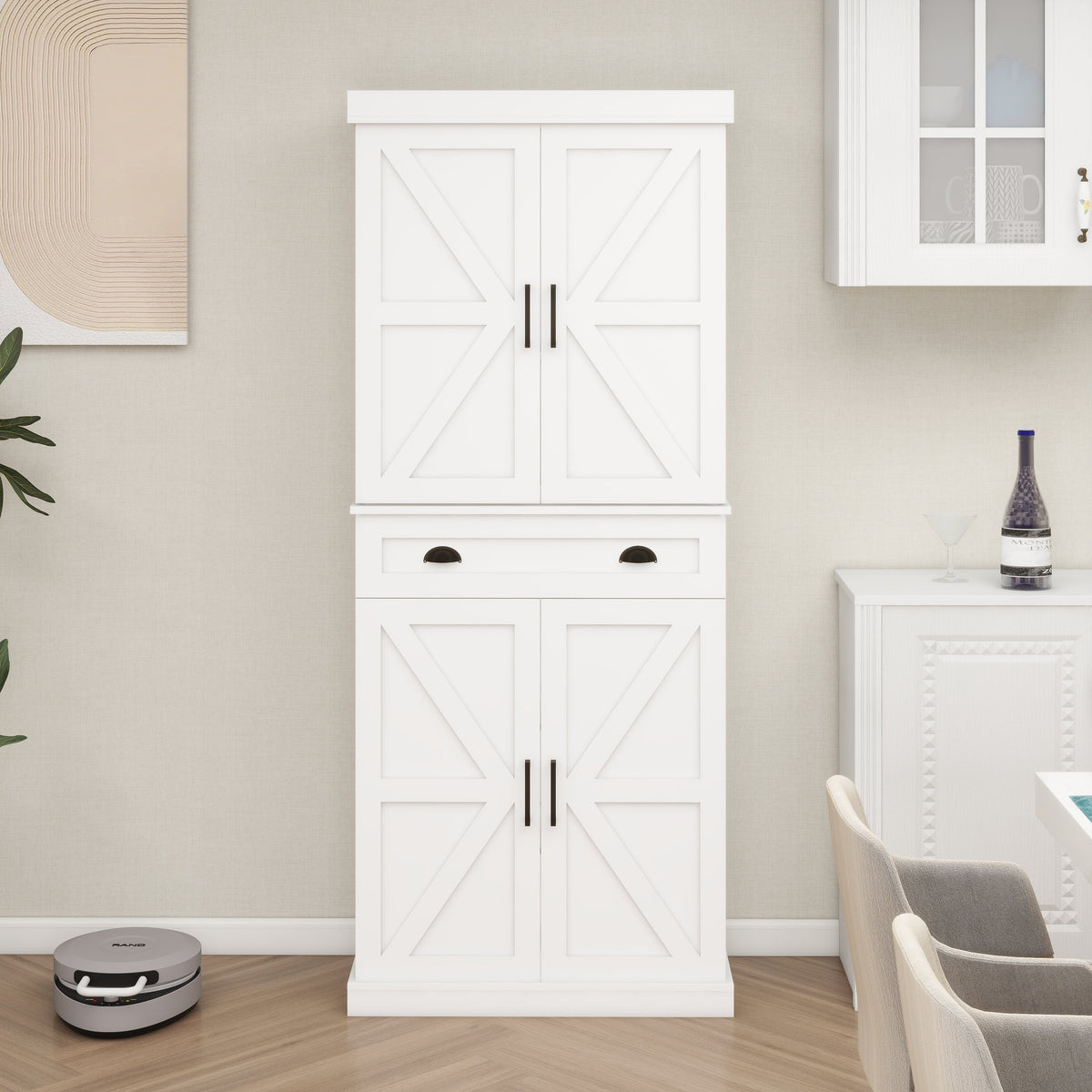 71" Kitchen Pantry Storage Cabinet with 4 Doors(2Doors with Racks)1 Drawer 2 Adjustable Shelves Freestanding Cupboard