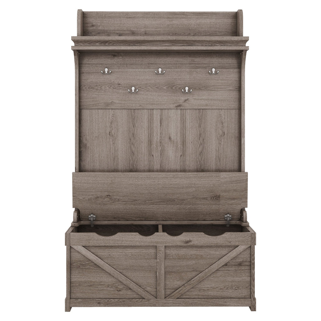 Hall tree with storage desk, entrance desk with drawers and 5 hooks, display rack,Oak