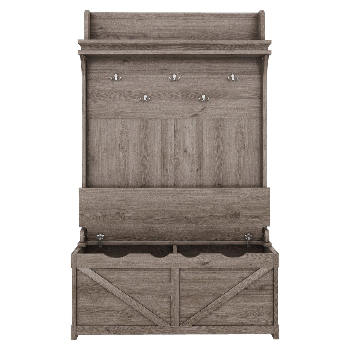 Hall tree with storage desk, entrance desk with drawers and 5 hooks, display rack,Oak