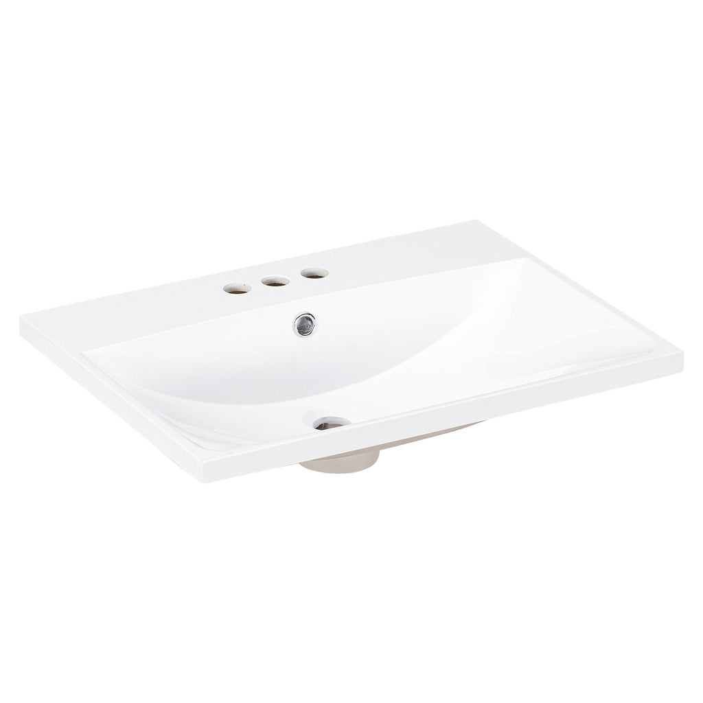 24" Bathroom Vanity Top Only White Basin 3-Faucet Holes  4" Faucet Available Ceramic - V.I.P Digital Presence