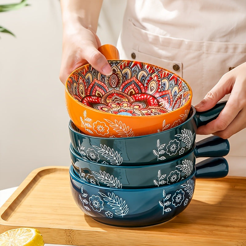 Ceramic Bowl Set with Lids 8-Piece Bohemian Soup Noodle Salad Bowls, for Home Cooking, Dining and Outdoor Meals — image 6