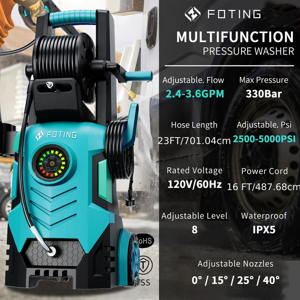 Pressure Washer 5000PSI Electric Power Washer 2.4-3.6GPM Adjustable 8-Level Touch Screen 34" Tall for Garden, Patio and Yard 