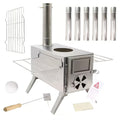 Portable Wood Stove with Chimney Pipe Set, Folding Legs, Side Shelves and Silver or Black Finish Options — image 1