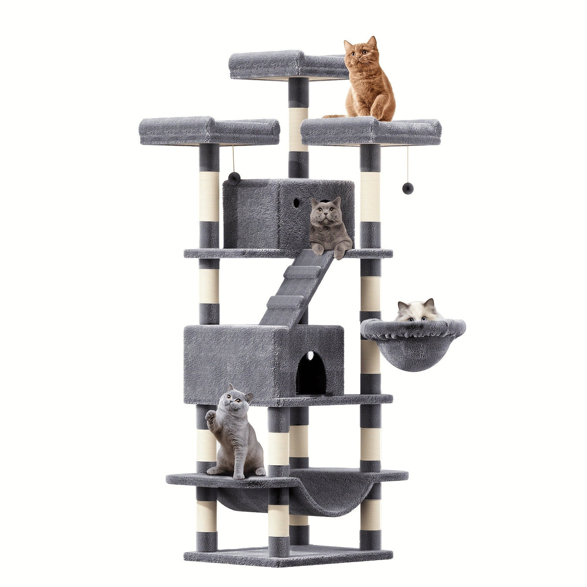 Large Multi-Level Cat Tower with Two Condos, Three Perches, Hammocks and Six Gray, Beige or Taupe Configurations — image 12