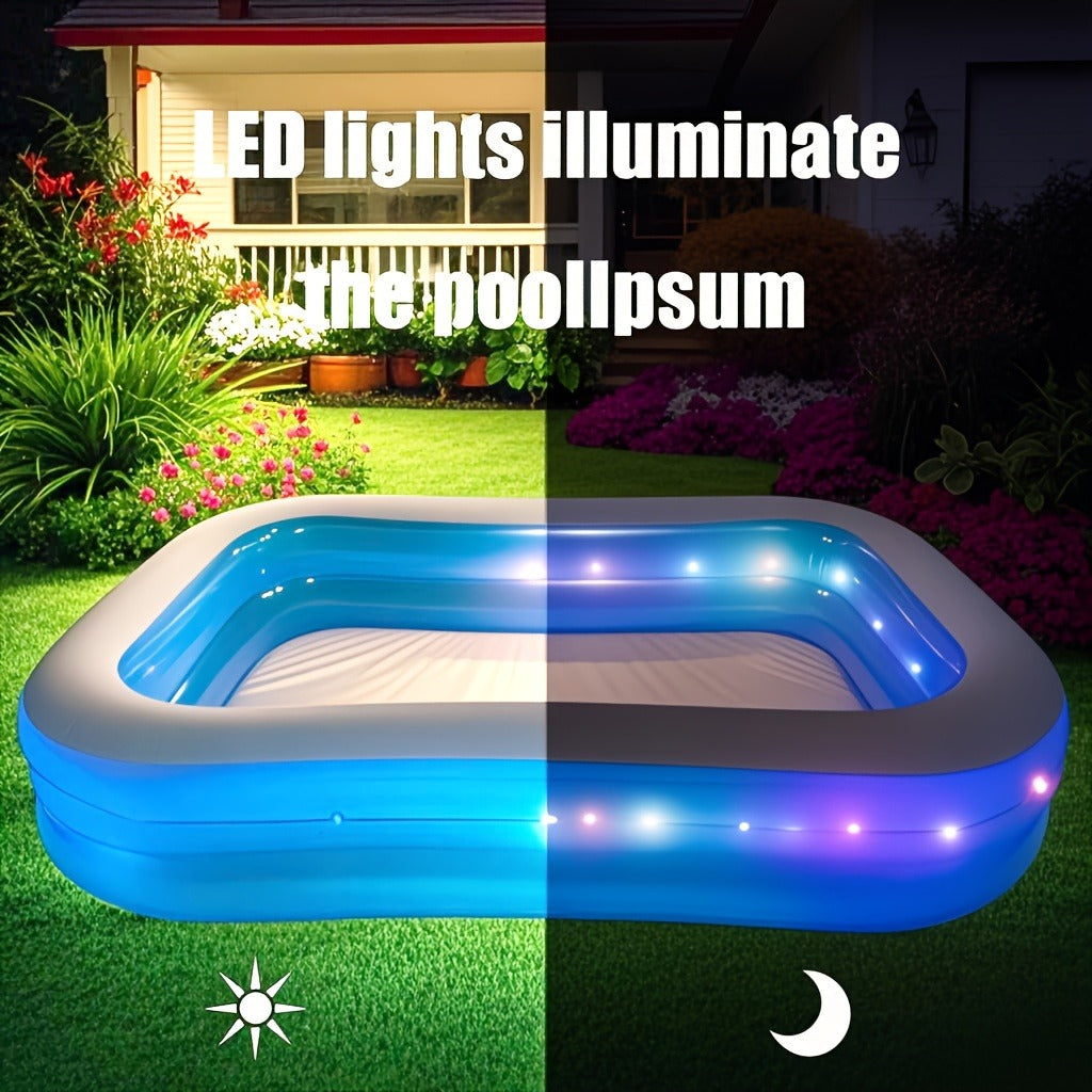 Inflatable Swimming Pool Glow Night Light PVC Reinforced Thickened Fast Setup Outdoor Backyard Party Pool for Adults Kids Fam