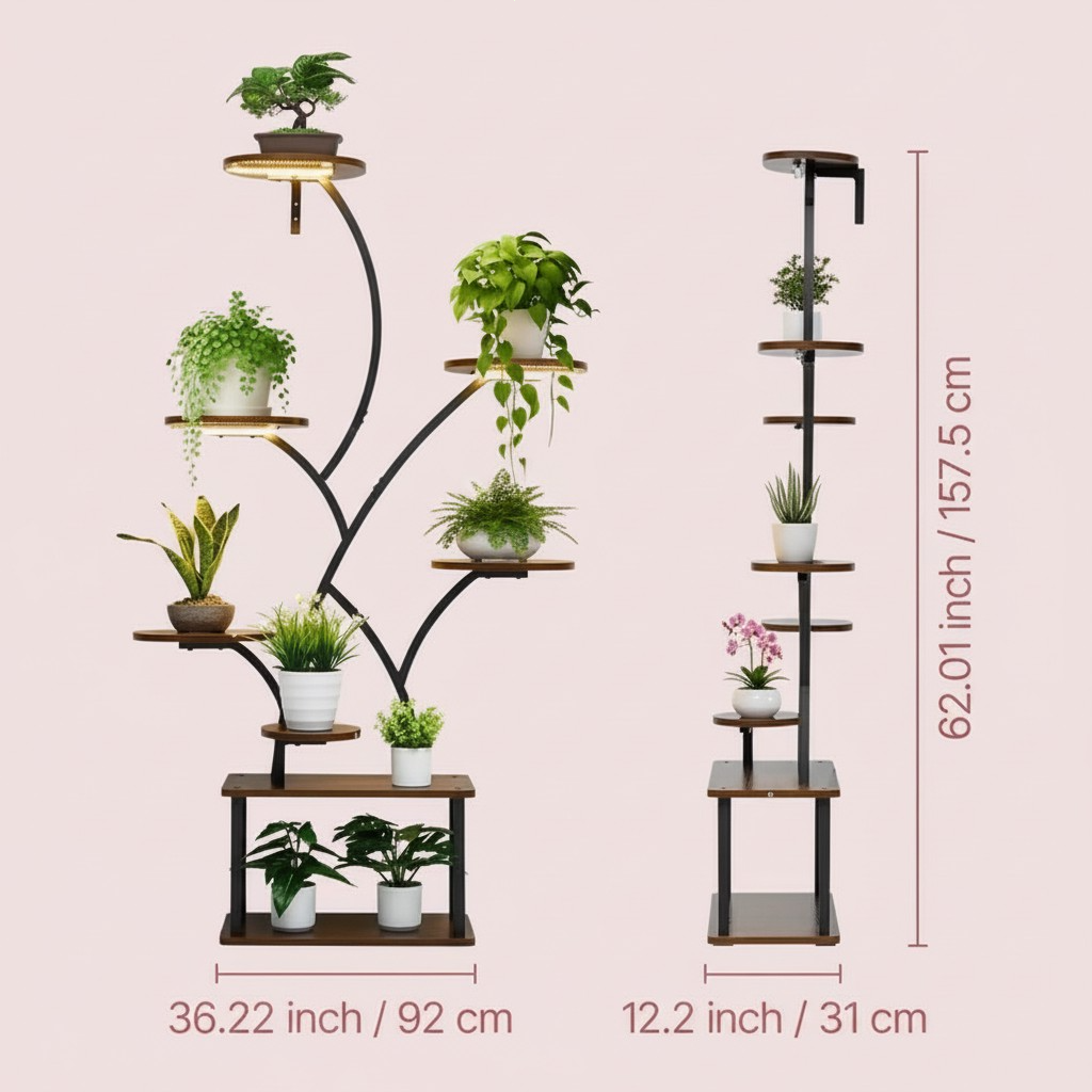 Metal 8-Tier Corner Plant Stand | Indoor Tree-Shape Plant Shelf
