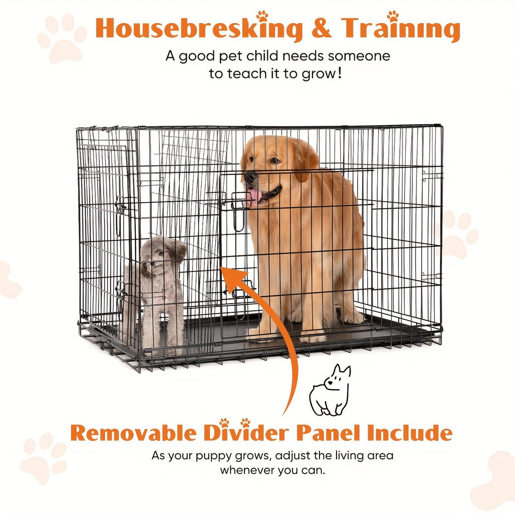 36-Inch Folding Wire Dog Crate with Two Door Accesses, Divider Panel, Removable Tray and Top Handle — image 9