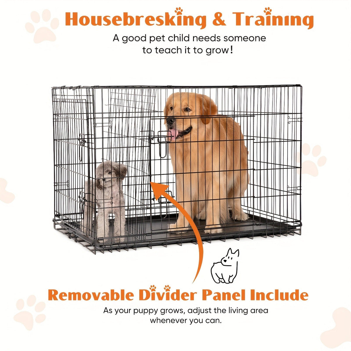 36-Inch Folding Wire Dog Crate with Two Door Accesses, Divider Panel, Removable Tray and Top Handle — image 9
