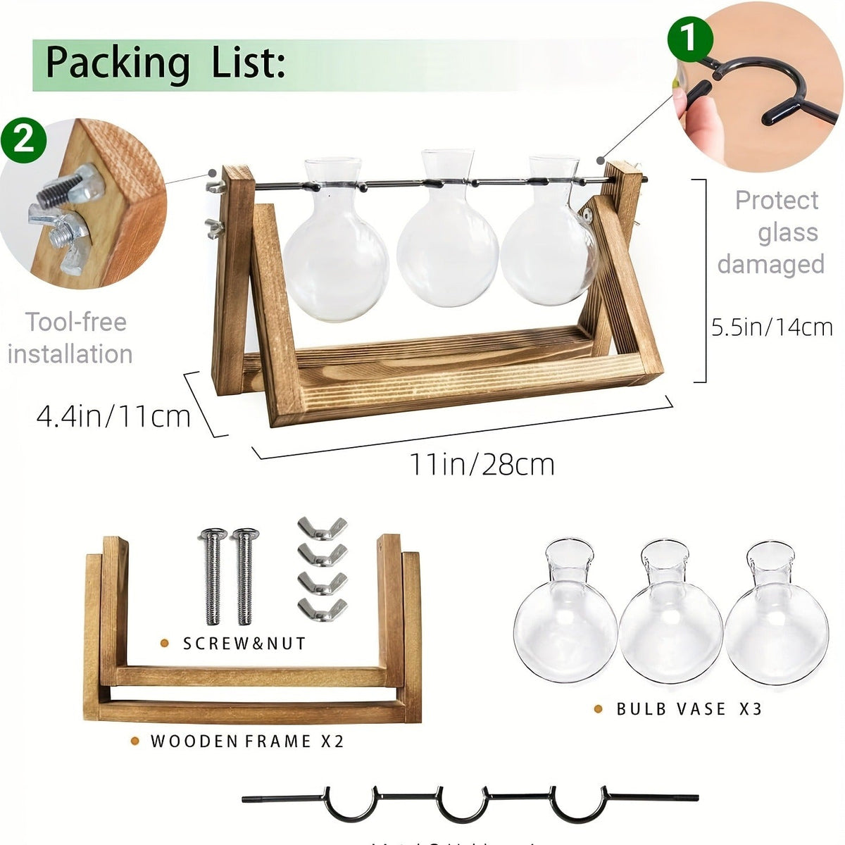Propagation Station 3 Bulb Glass Vase with Wooden Stand – Hydroponic Plant Terrarium for Home Office Desk Decor — image 5