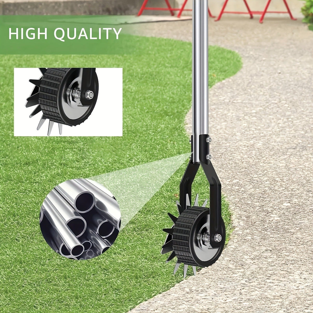 Wheeled Lawn Edger Manual Rotary Trimmer with 3/4-Section Stainless Steel Handle – Walk-Behind Grass Edger for Sidewalk — ima