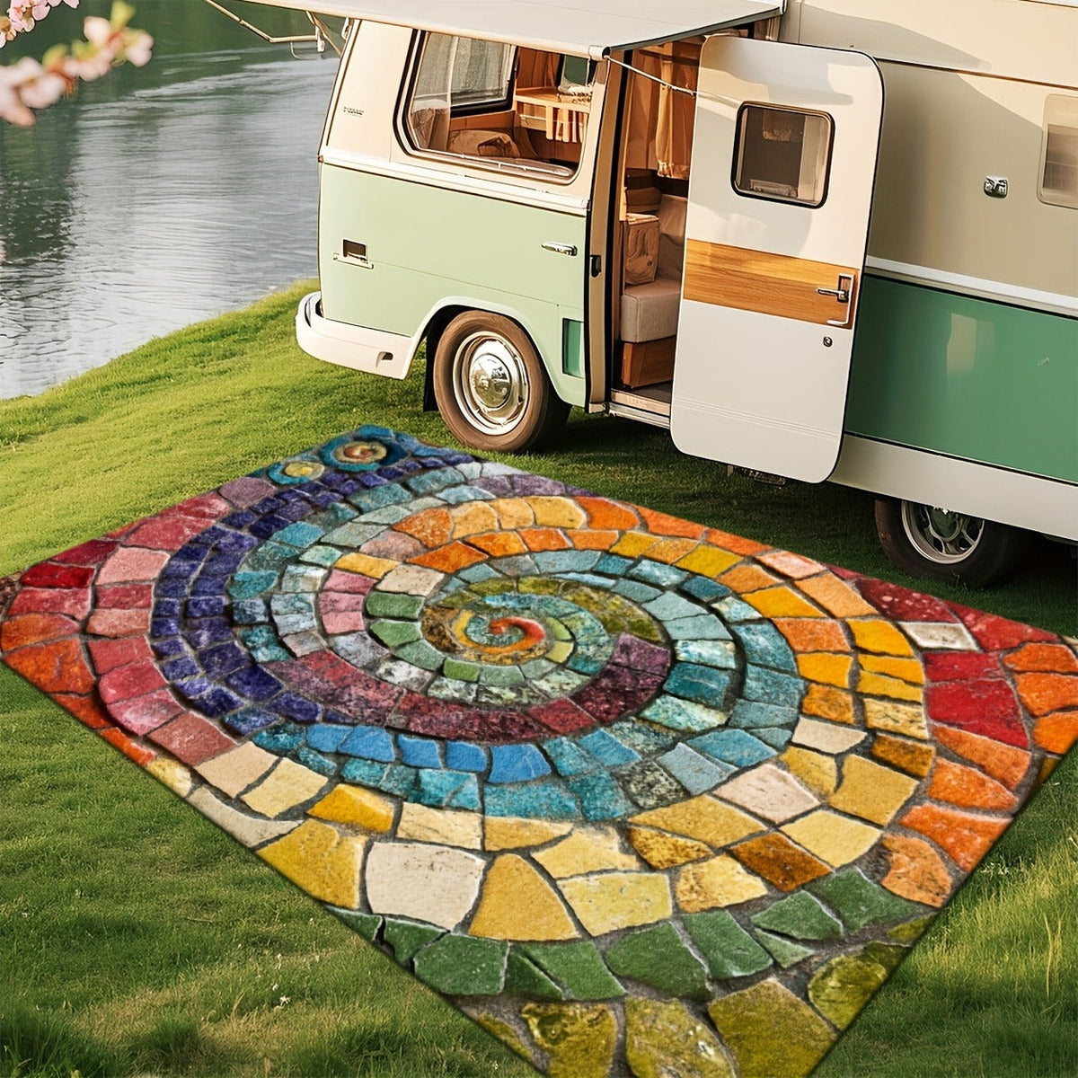 Area Rug Multicolor Mosaic Indoor Outdoor Mat with Rubber Backing and Five Washable Size Options — image 9