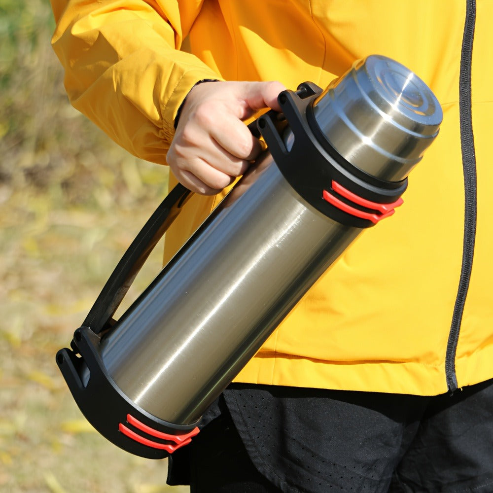 2000ml Stainless Steel Water Bottle Flask with Cup-Style Cap, Rigid Side Handle and Shoulder Strap — image 6