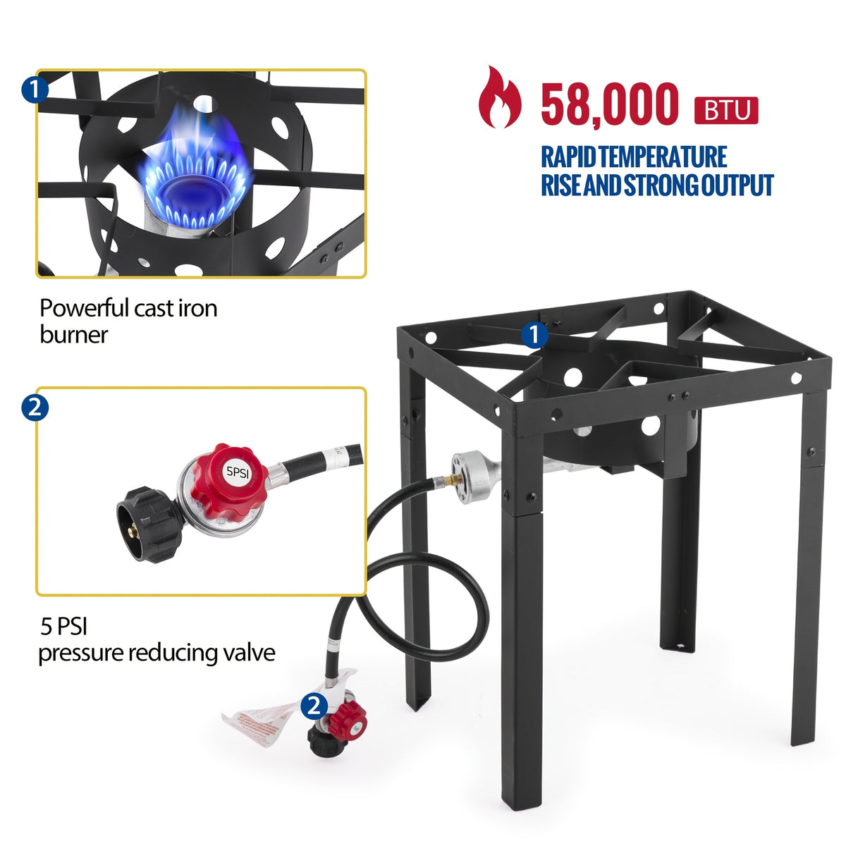 Outdoor Deep Fryer 18 Qt Dual Basket Propane Fish Fryer 58000 BTU Cast Iron Burner with Stand for BBQ Camping Tailgate — imag
