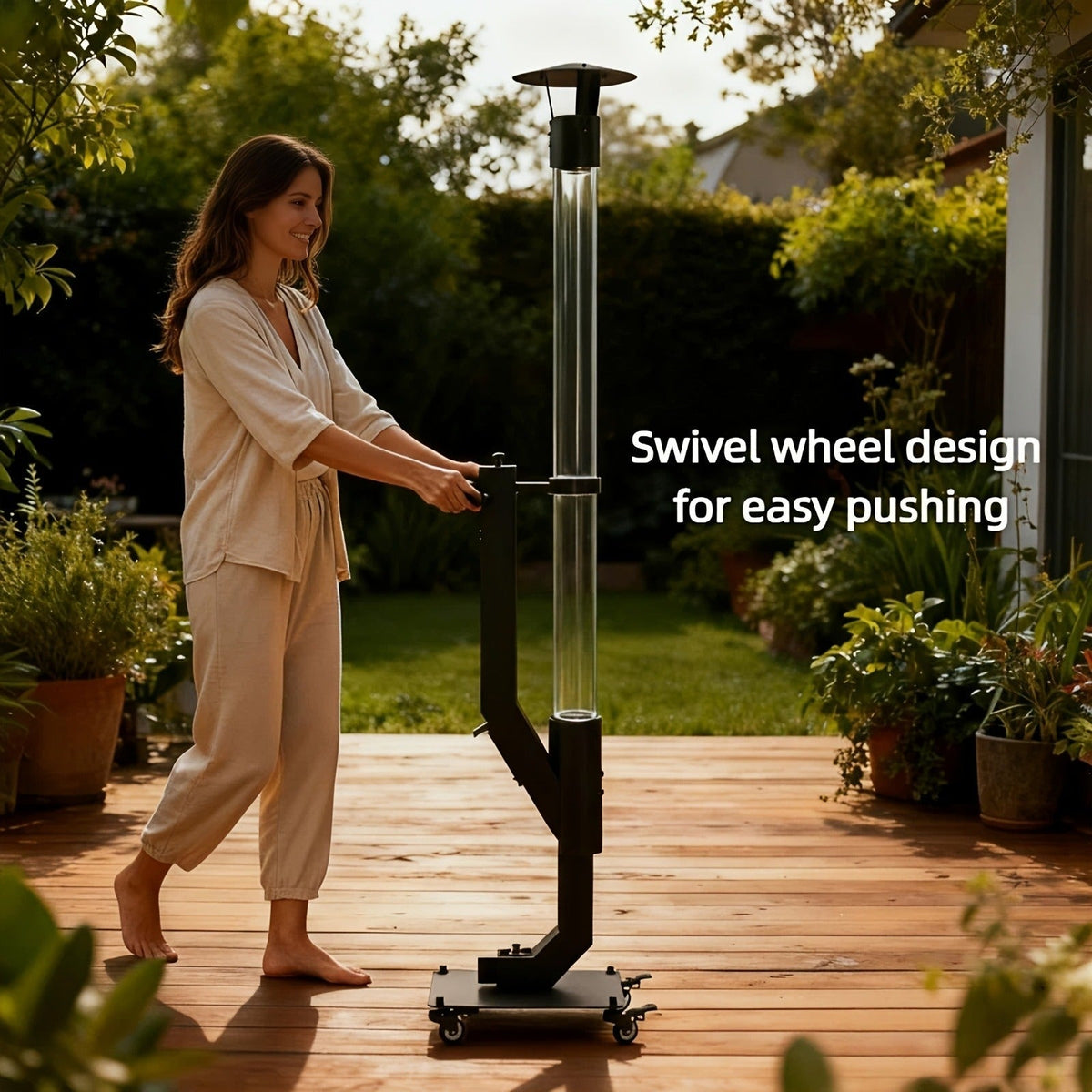 Wood Pellet Patio Heater Portable Gravity Feed Rocket Stove with Glass Tube Flame, Smokeless Non-Electric Outdoor Fire Pit fo