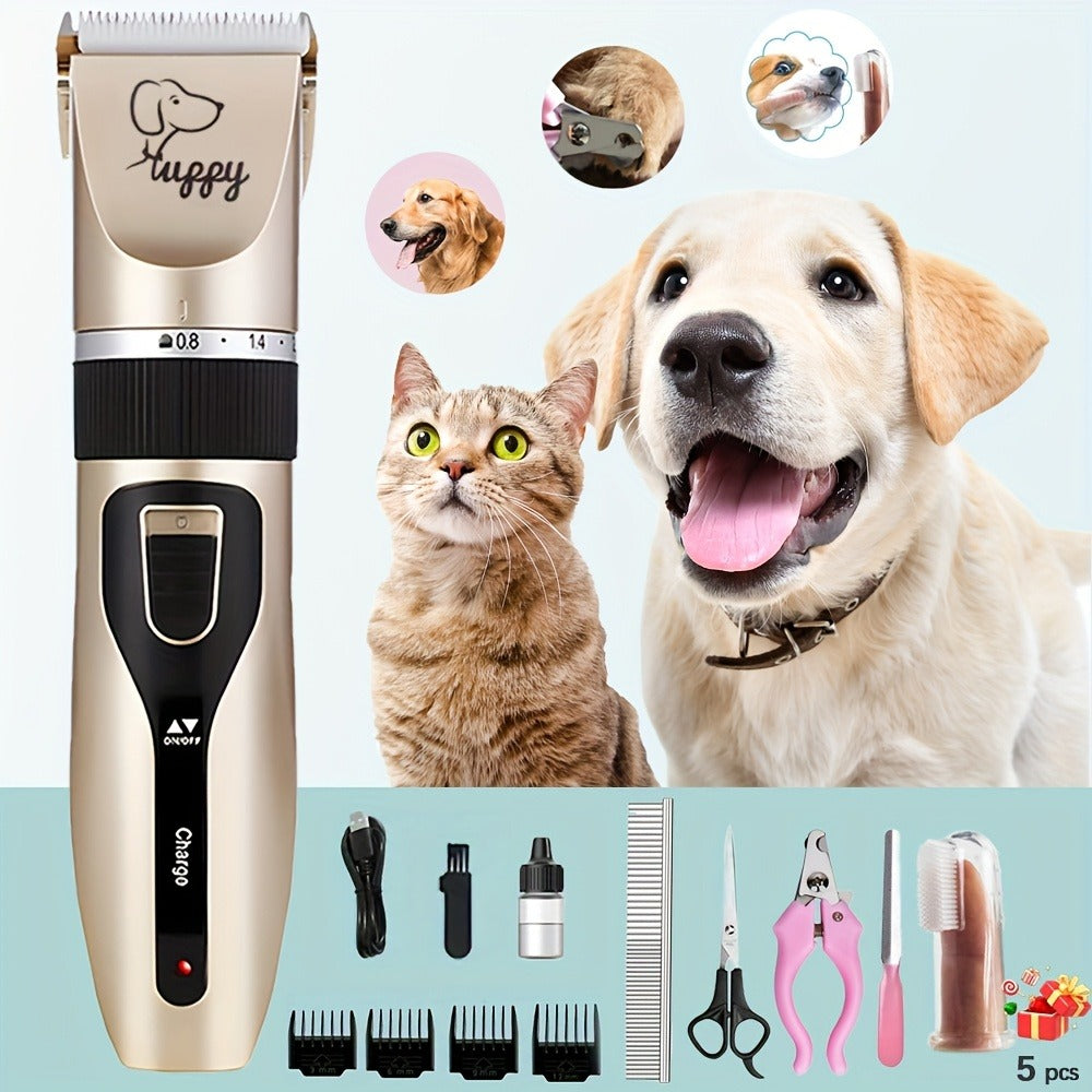 Pet Hair Clipper Kit with Five Guide Combs and Adjustable Blade — image 11