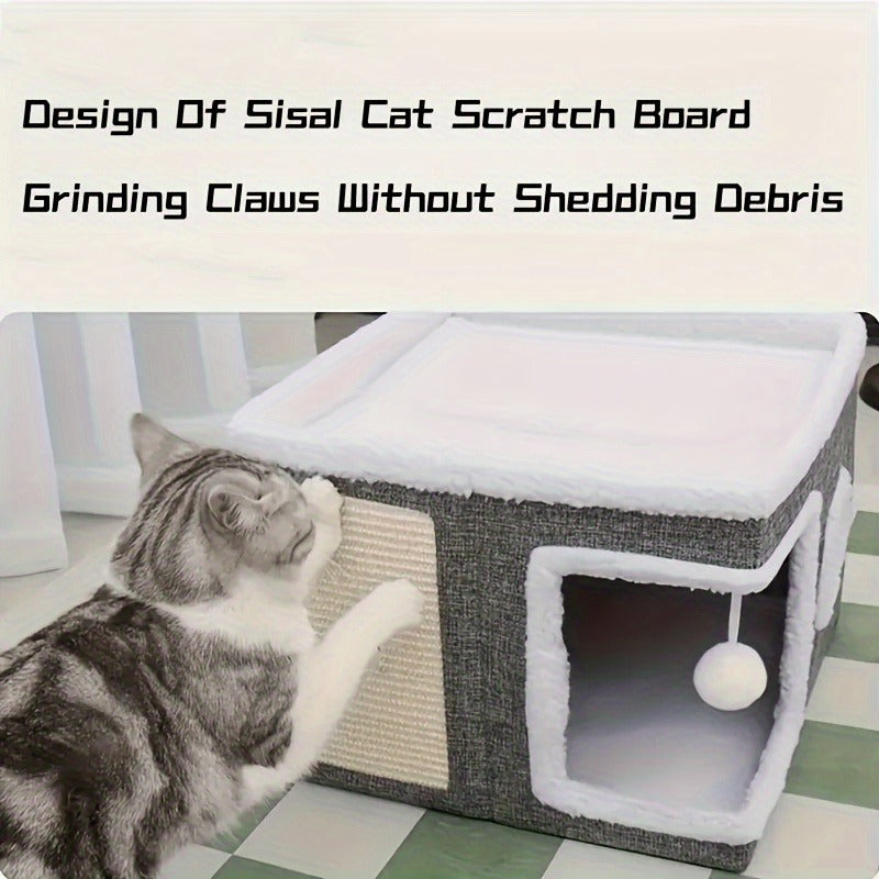 Foldable Gray Cat Condo with Top Platform, Scratch Panel, Openings and Four Cube-Style Options — image 1