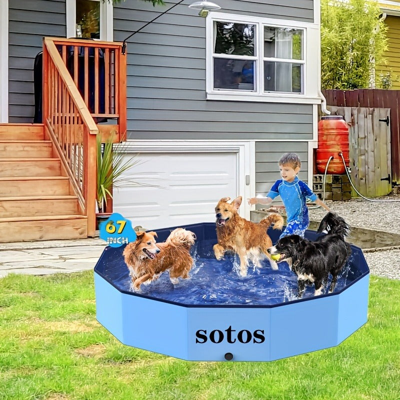 Foldable Dog Pool, Portable Hard Plastic Pet & Kids Swimming Pool, Anti-Slip Collapsible Bathtub for Indoor Outdoor Backyard 