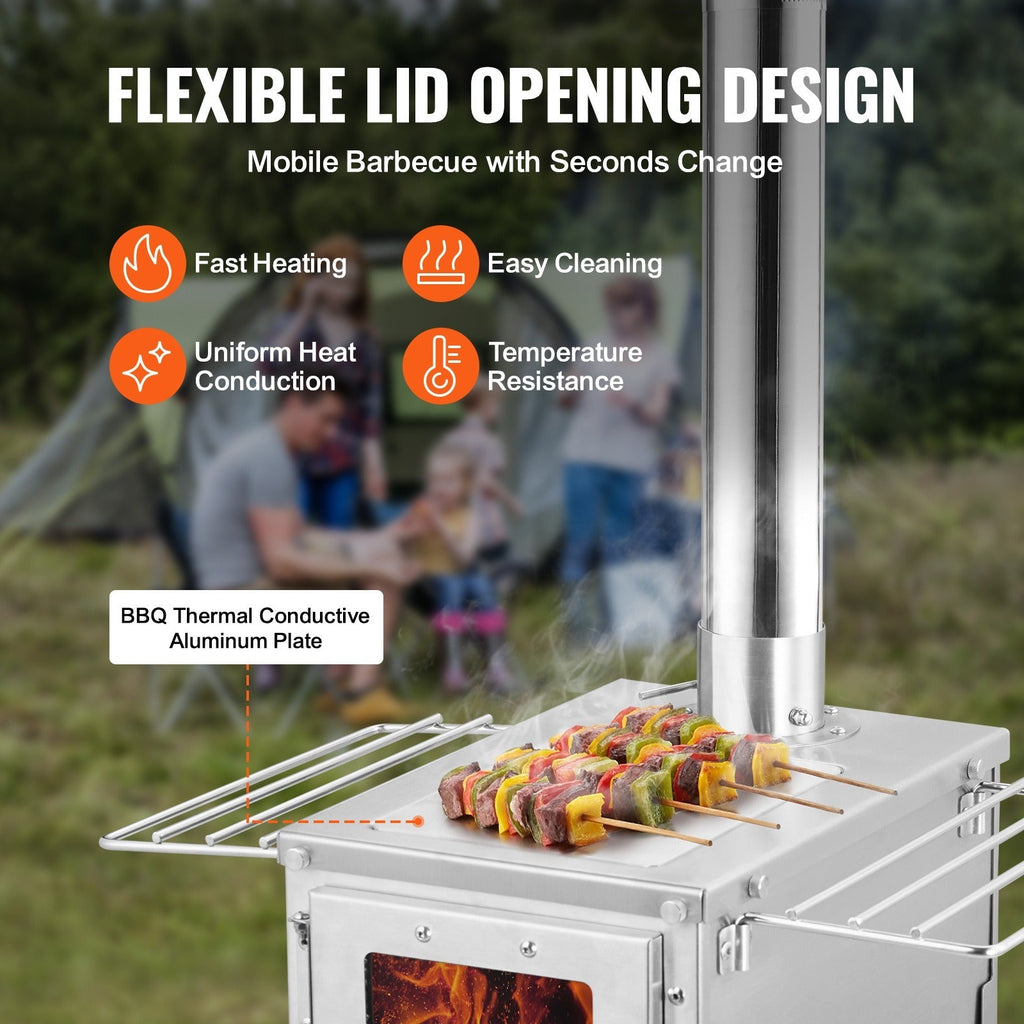 Wood Stove Camping Tent Stove 80 Inch Stainless Steel, 700in³ Firebox, 8 Accessories, BBQ Grill Plate — image 5