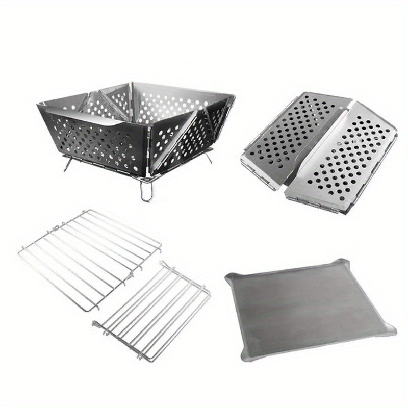 Wood Burning Camp Stove Portable Stainless Steel, Mini Folding Charcoal BBQ Grill, Camping Wood Stove Burner — image 1